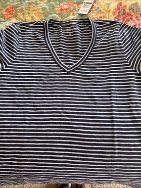 Vineyard Vines Navy & Light Blue Striped V-Neck Tee